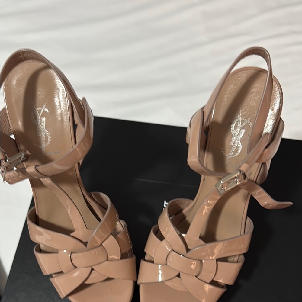 YSL Tribute Platform heels parent nude sz 6.5 - Picture 13 of 16